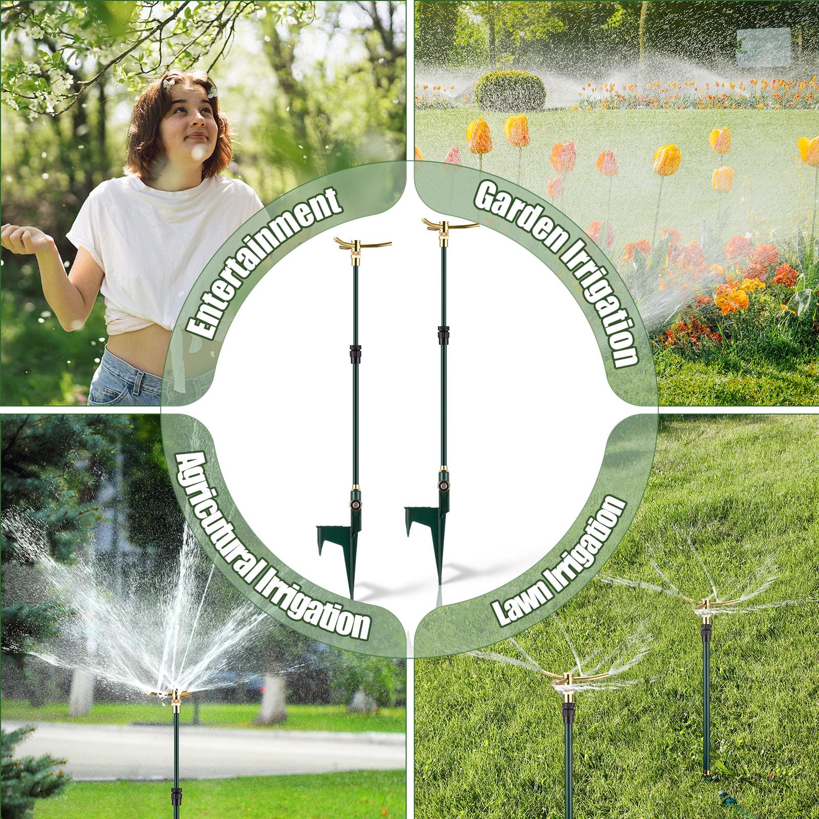Funnymoom two sprinklers set on patio demonstrating scalable coverage and flexible layout benefit