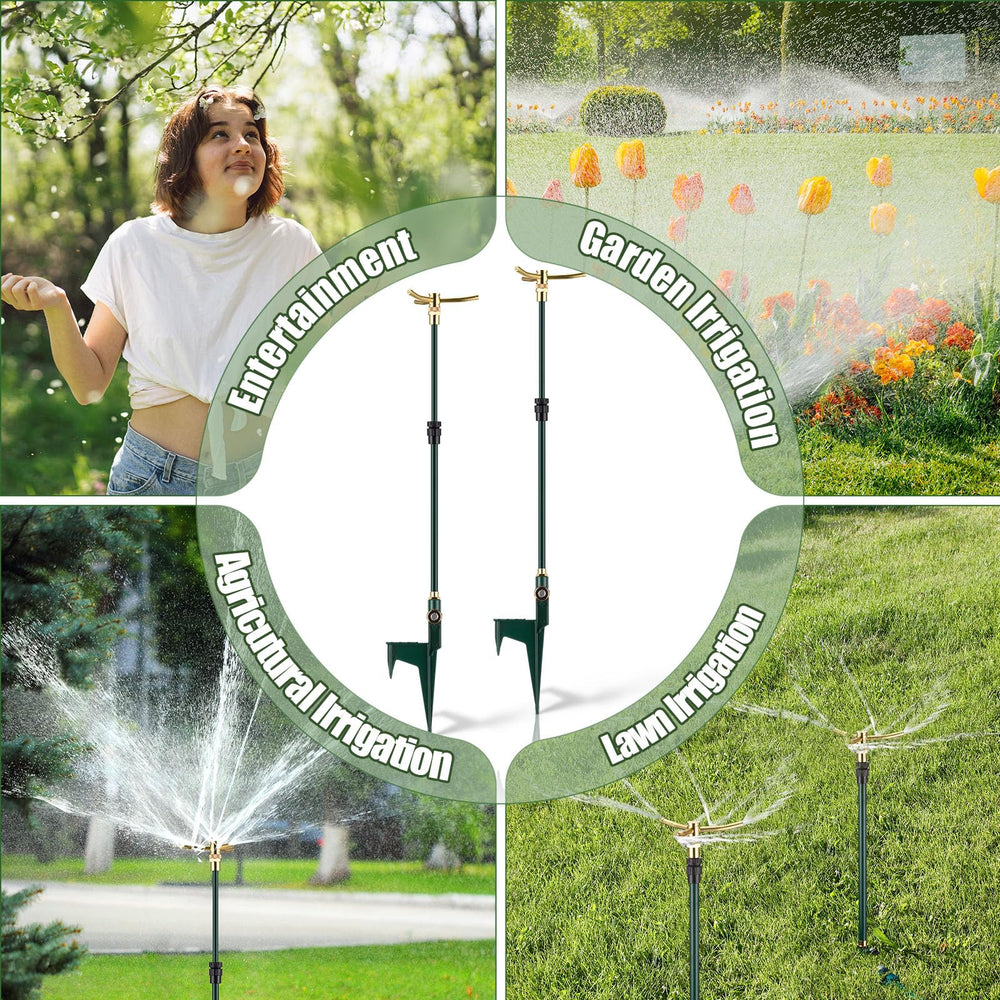 Funnymoom two sprinklers set on patio demonstrating scalable coverage and flexible layout benefit