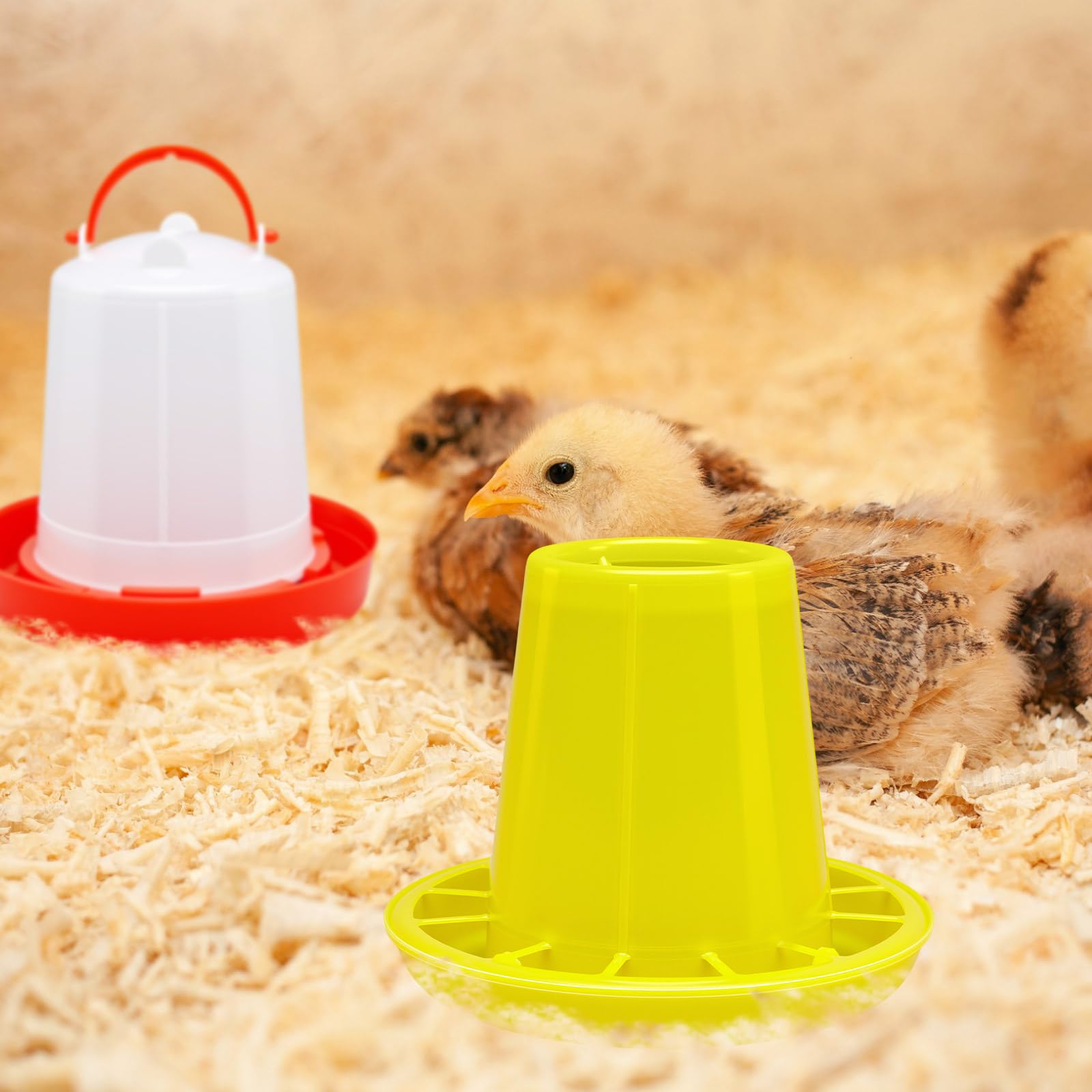 Funnymoom feeder in use with chicks eating and minimal waste