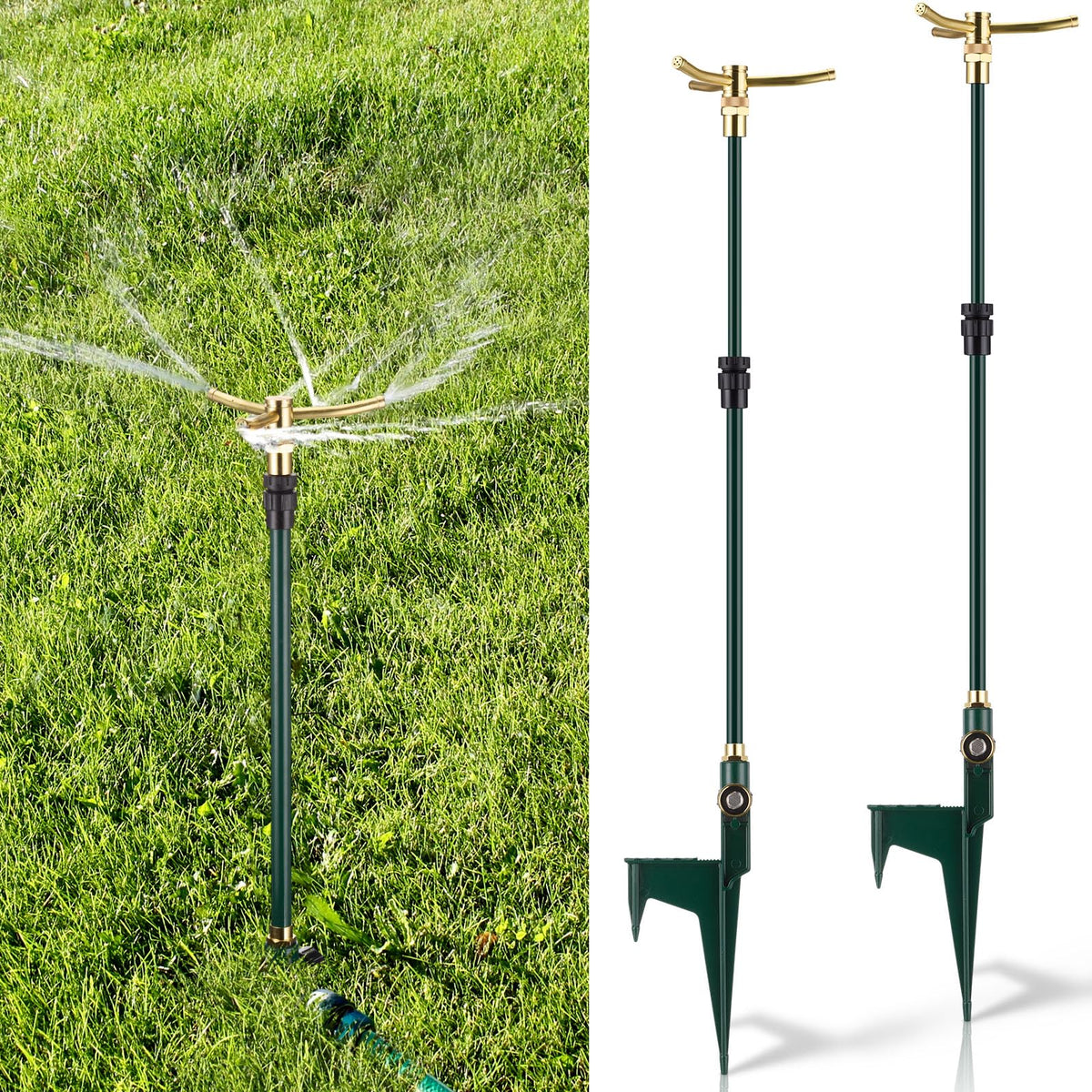Funnymoom front view of two packaged sprinklers showing compact set and easy storage benefit