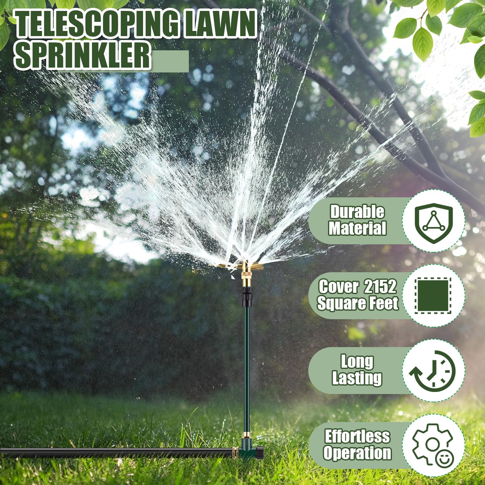 Funnymoom sprinkler next to ruler showing scale and precise reach measurement benefit