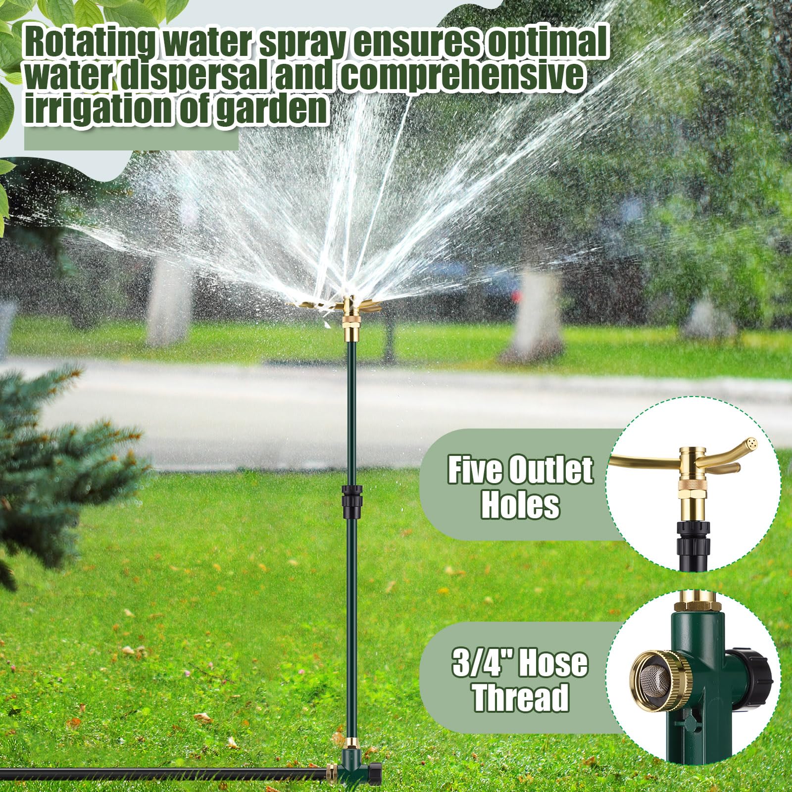 Funnymoom sprinkler rotating on lawn illustrating broad 360-degree coverage benefit