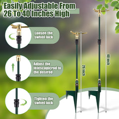 Funnymoom telescoping pole detail extended to show adjustable height and customized spray benefit
