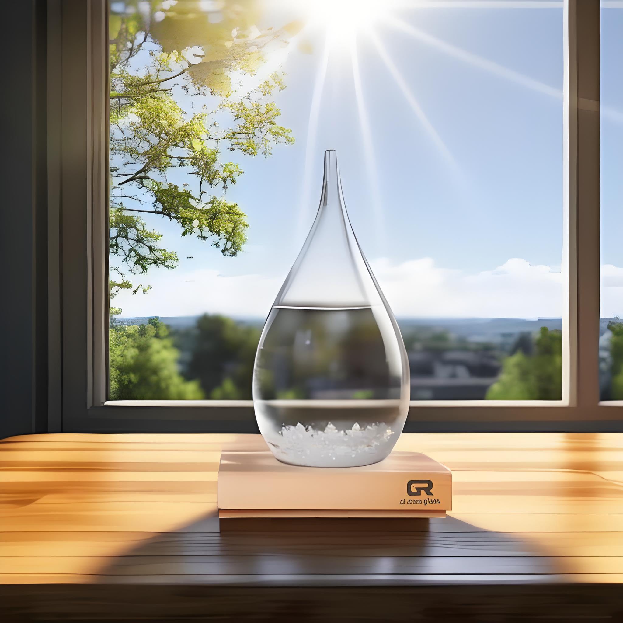 FUNOHYE storm glass placed on a desk adding curiosity and ambient decor