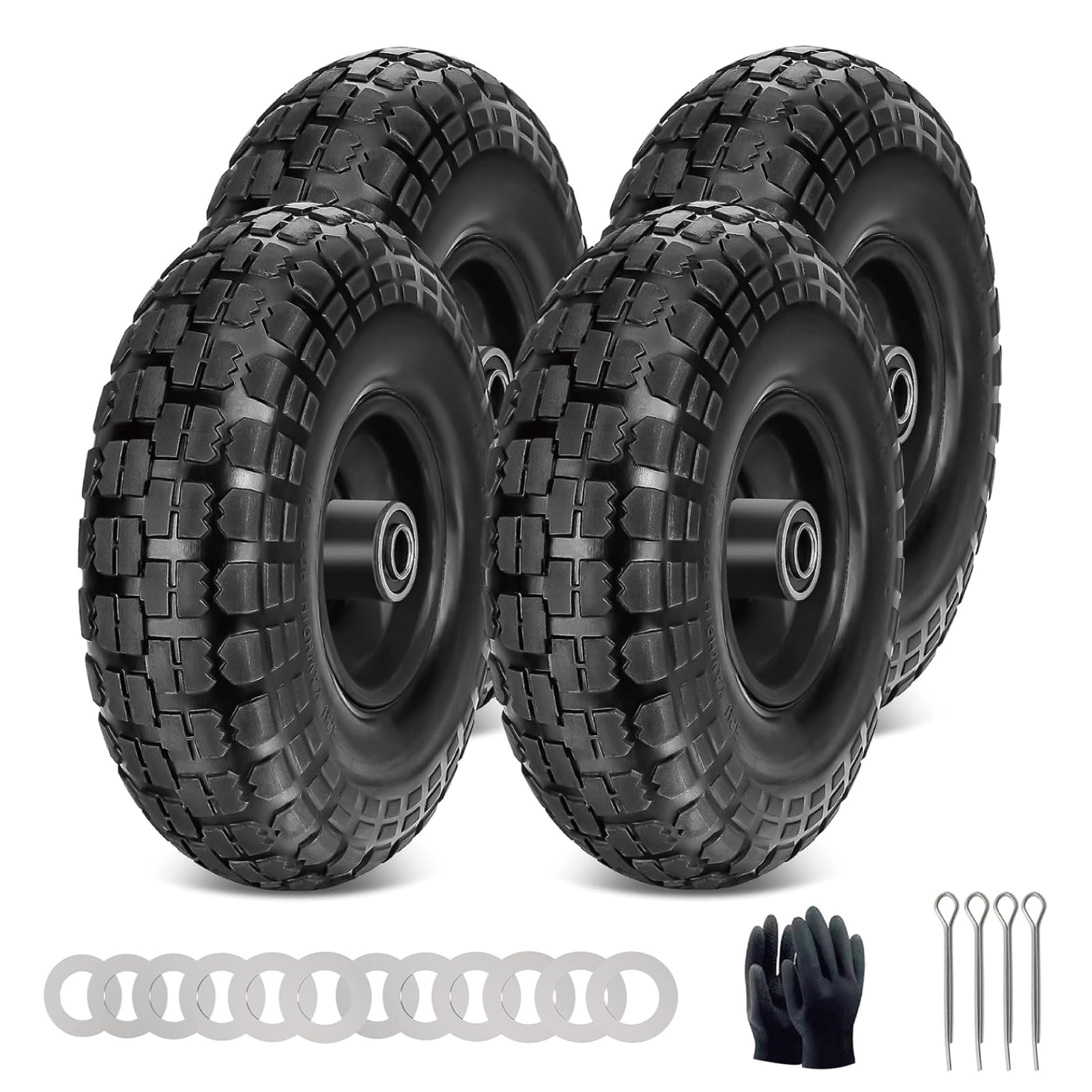 FunPaxido front view of four 10-inch dolly wheels showing ready replacement