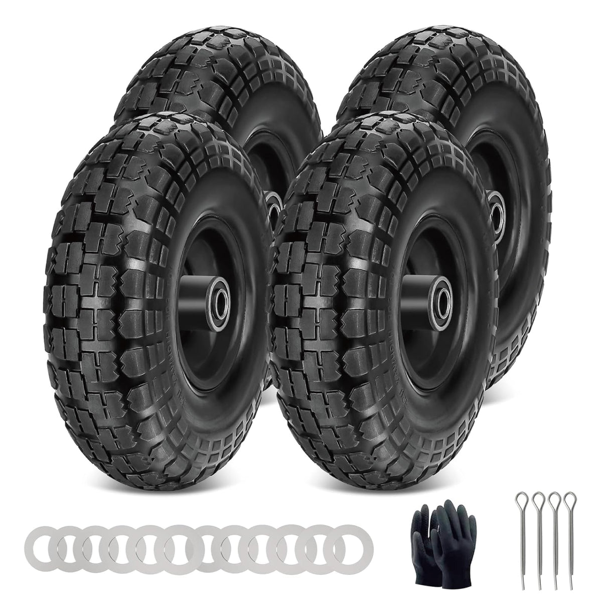 FunPaxido front view of four 10-inch dolly wheels showing ready replacement