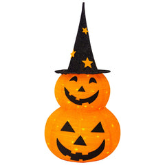 FUNPENY front view of 3ft lit pumpkin showing cheerful jack-o'-lantern glow