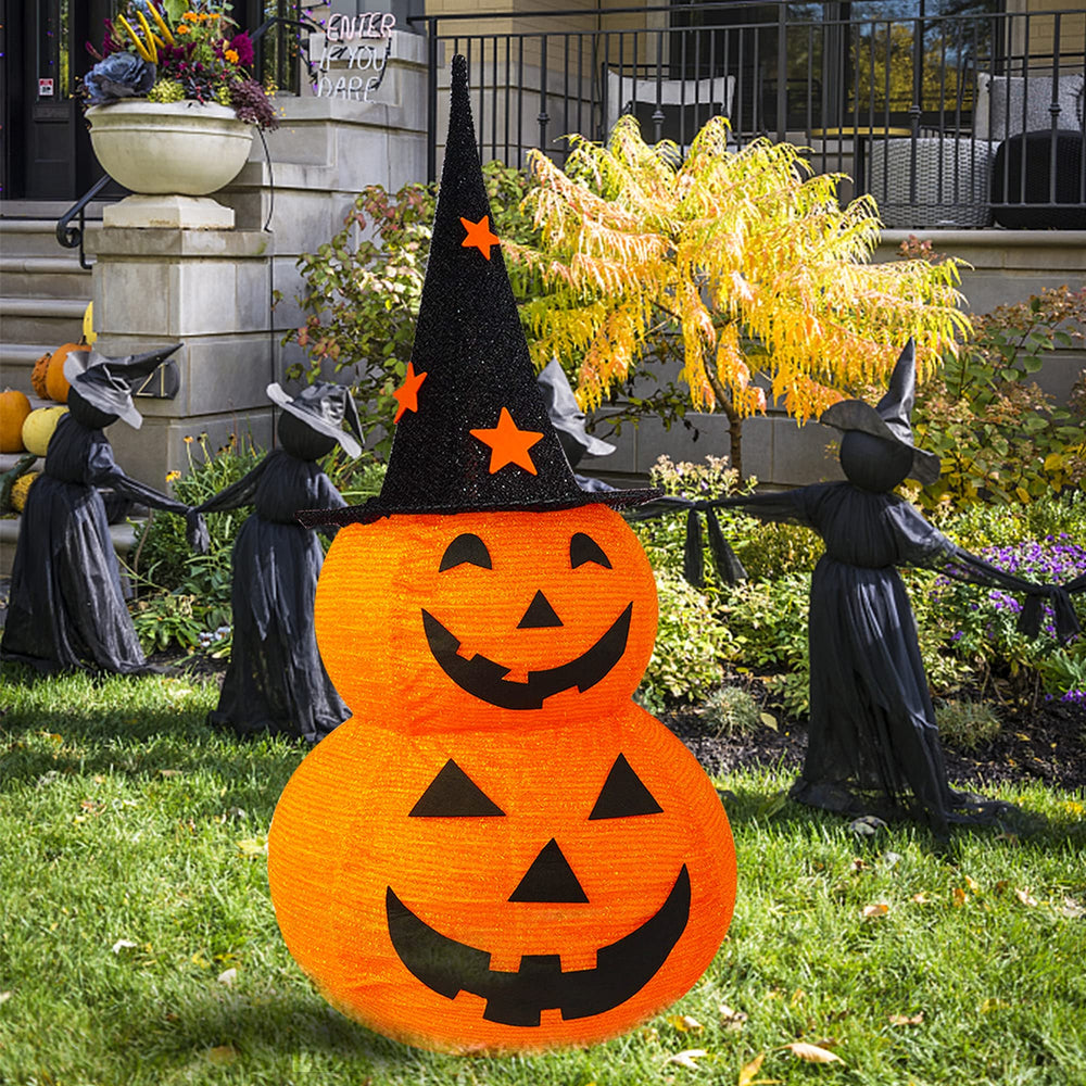 FUNPENY pumpkin lit on porch at night creating inviting Halloween ambience
