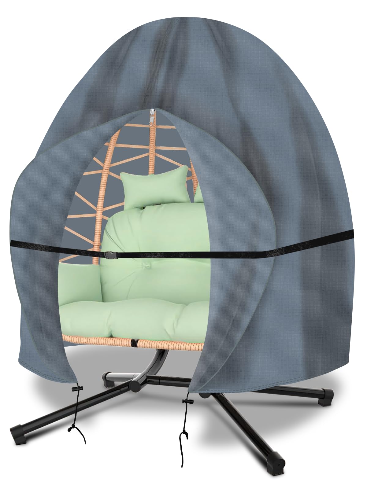 Funshot front view of double egg chair cover showing full protection and fit