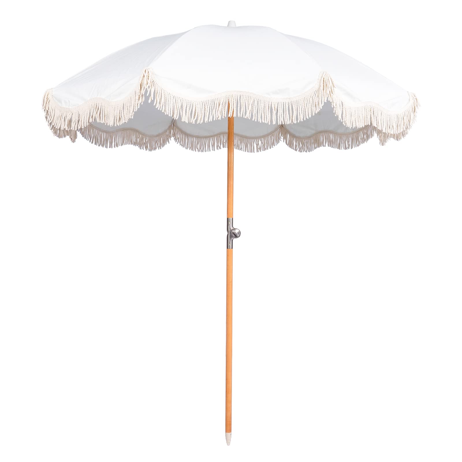 Funsite front view fringe umbrella showing full canopy and shade benefit