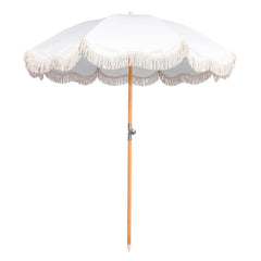 Funsite front view fringe umbrella showing full canopy and shade benefit