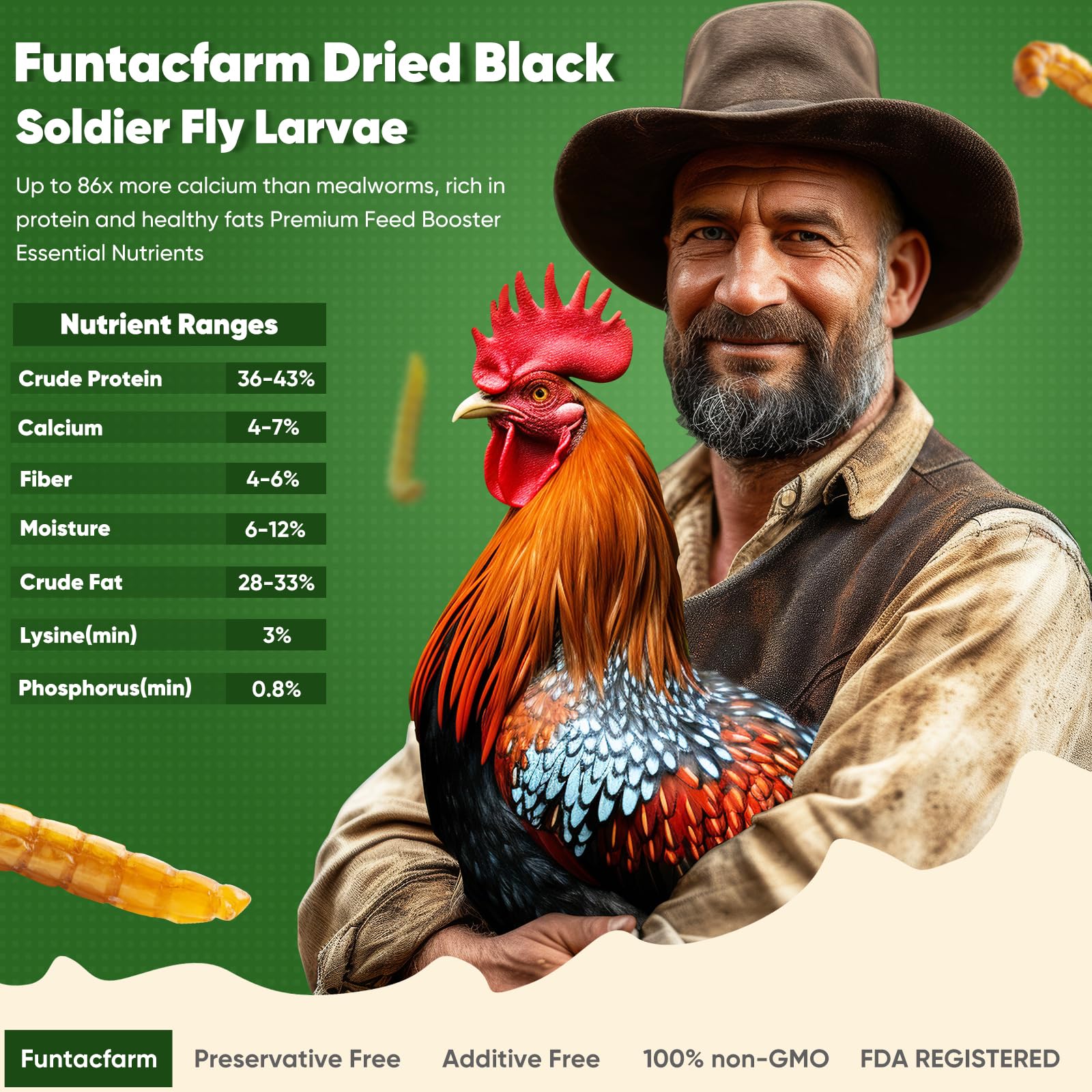 Funtacfarm close-up of dried BSFL texture highlighting crunchy protein