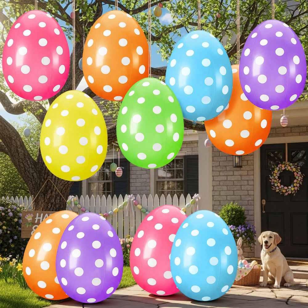 Funtery front display of colorful jumbo Easter eggs adding curb appeal