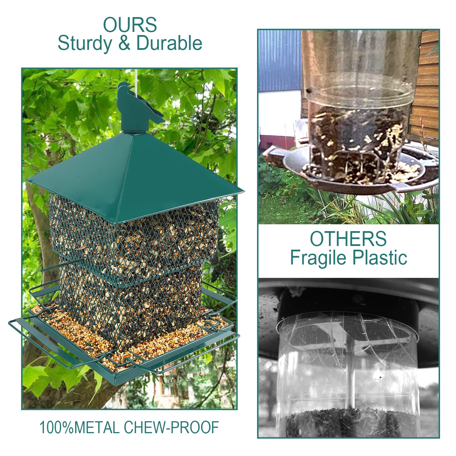 FUNWILDLIFE feeder hanging in a backyard attracting cardinals and finches