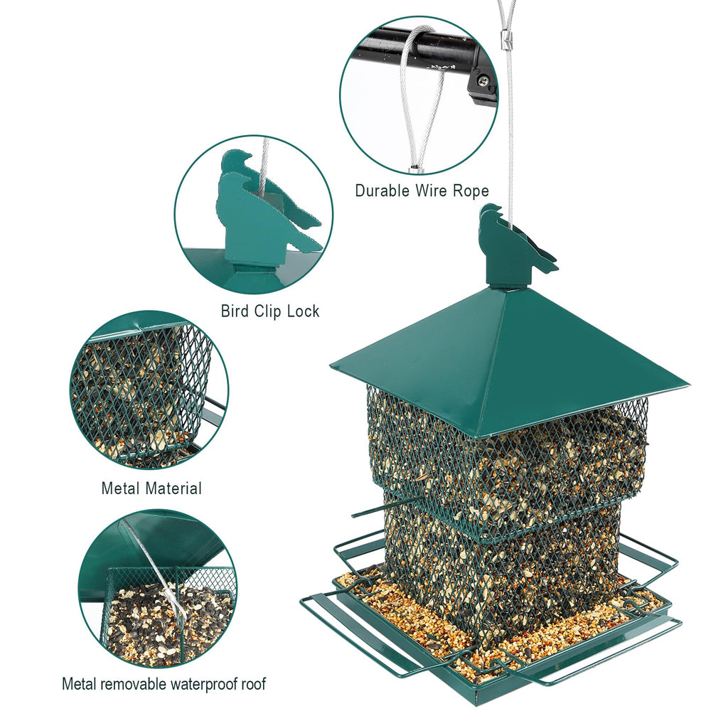 FUNWILDLIFE bird-shaped safety latch secures lid to deter squirrels