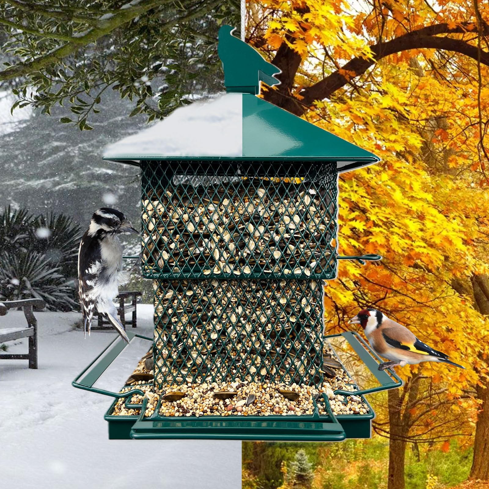 FUNWILDLIFE feeder beside a weight scale illustrating 6 lb capacity