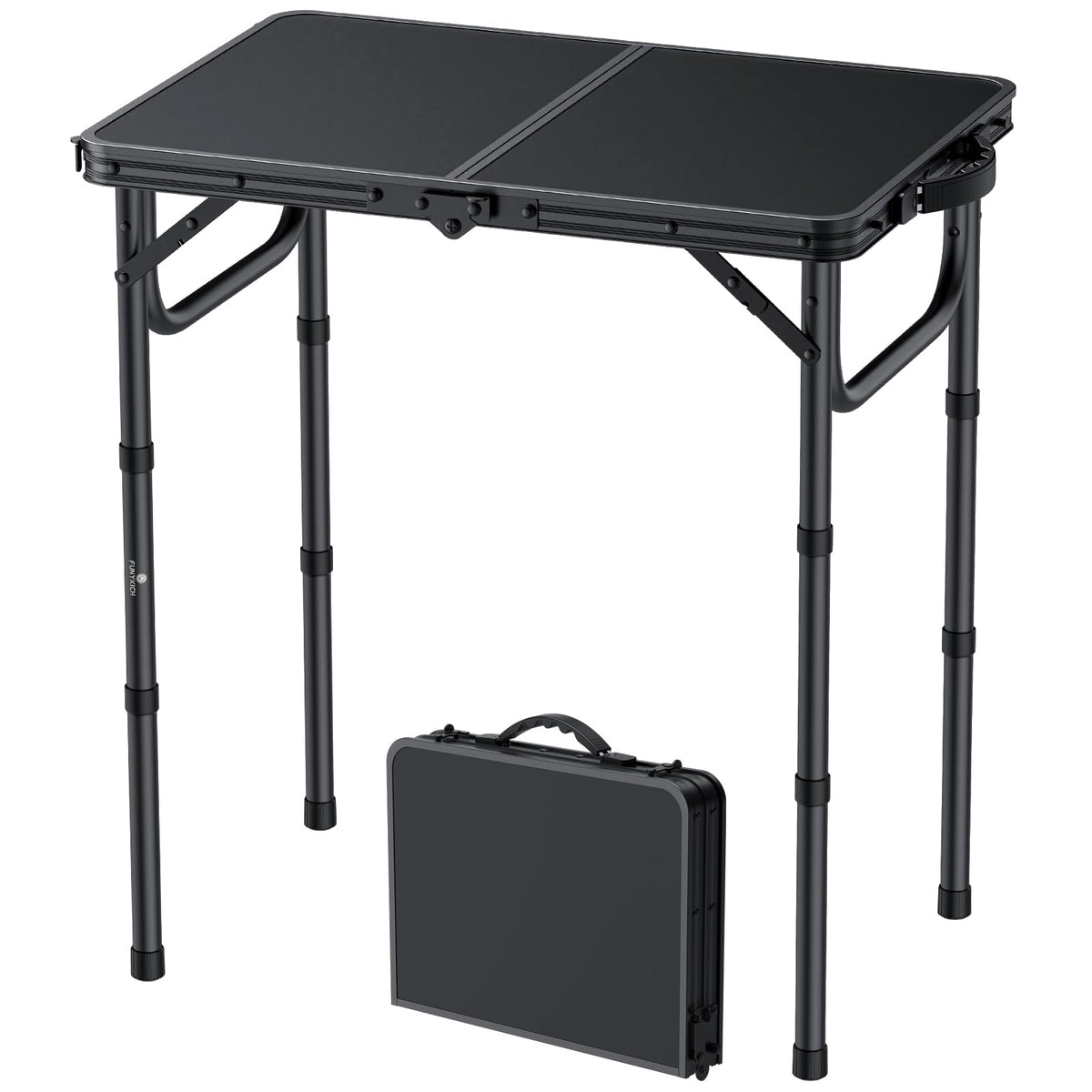 FUNYKICH front view of folded table, shows compact portability and quick setup benefit