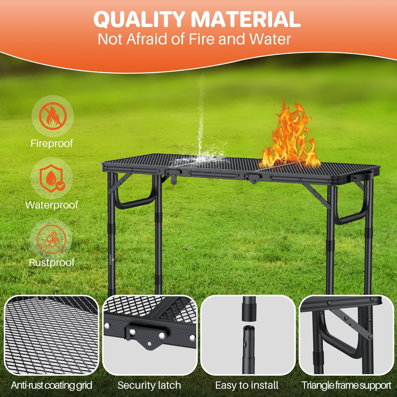 FUNYKICH high position beside grill for safe hot-surface staging