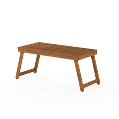 Furinno DALAM front view showing natural hardwood and slatted top durability
