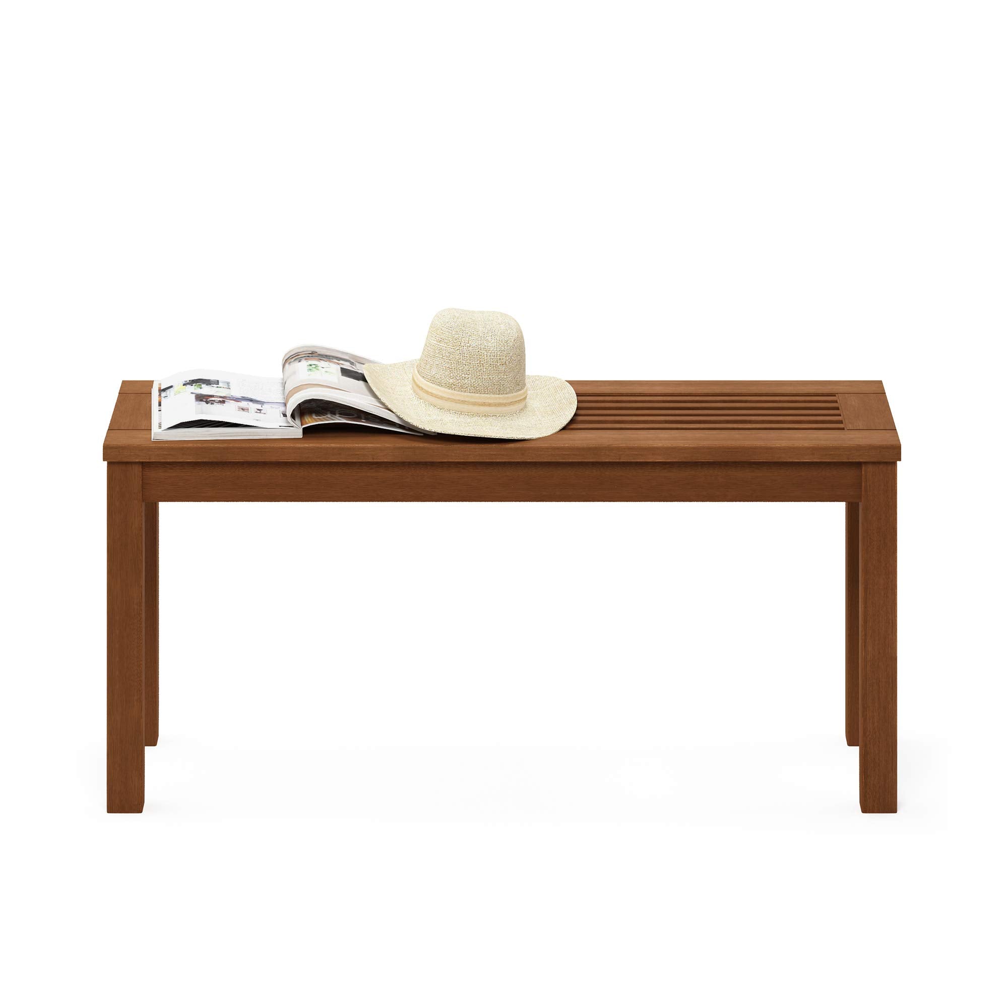 Furinno bench beside chair illustrating size and space-saving benefit