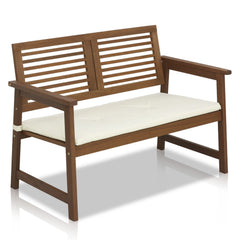 Furinno TIOMAN bench front view showing natural wood and backrest comfort