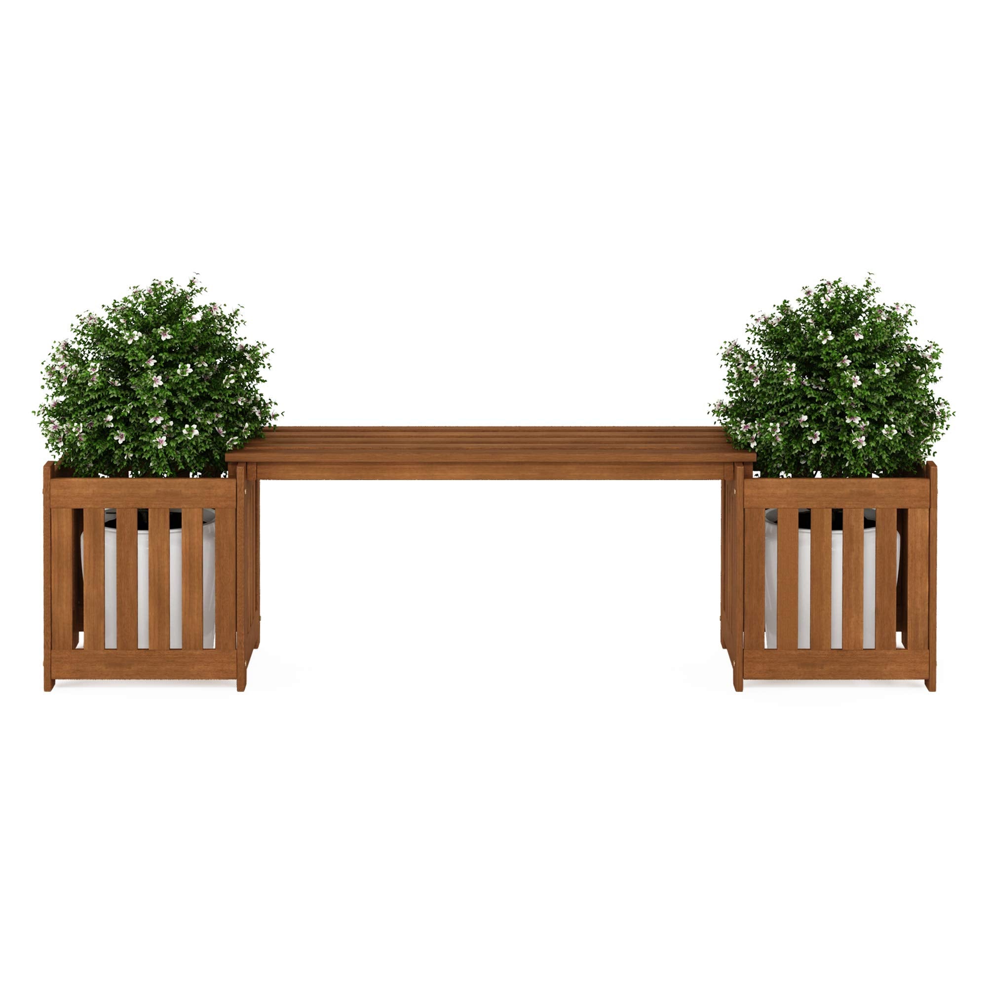 Furinno bench with two people sitting showing stable outdoor seating