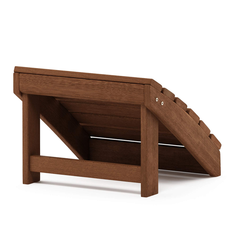 Furinno Tioman footstool on a patio with plants showing durable outdoor style