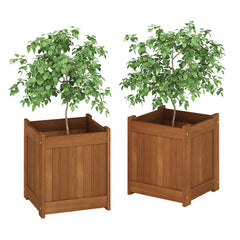 Furinno Tioman front view of two planter boxes showing natural finish and curb appeal