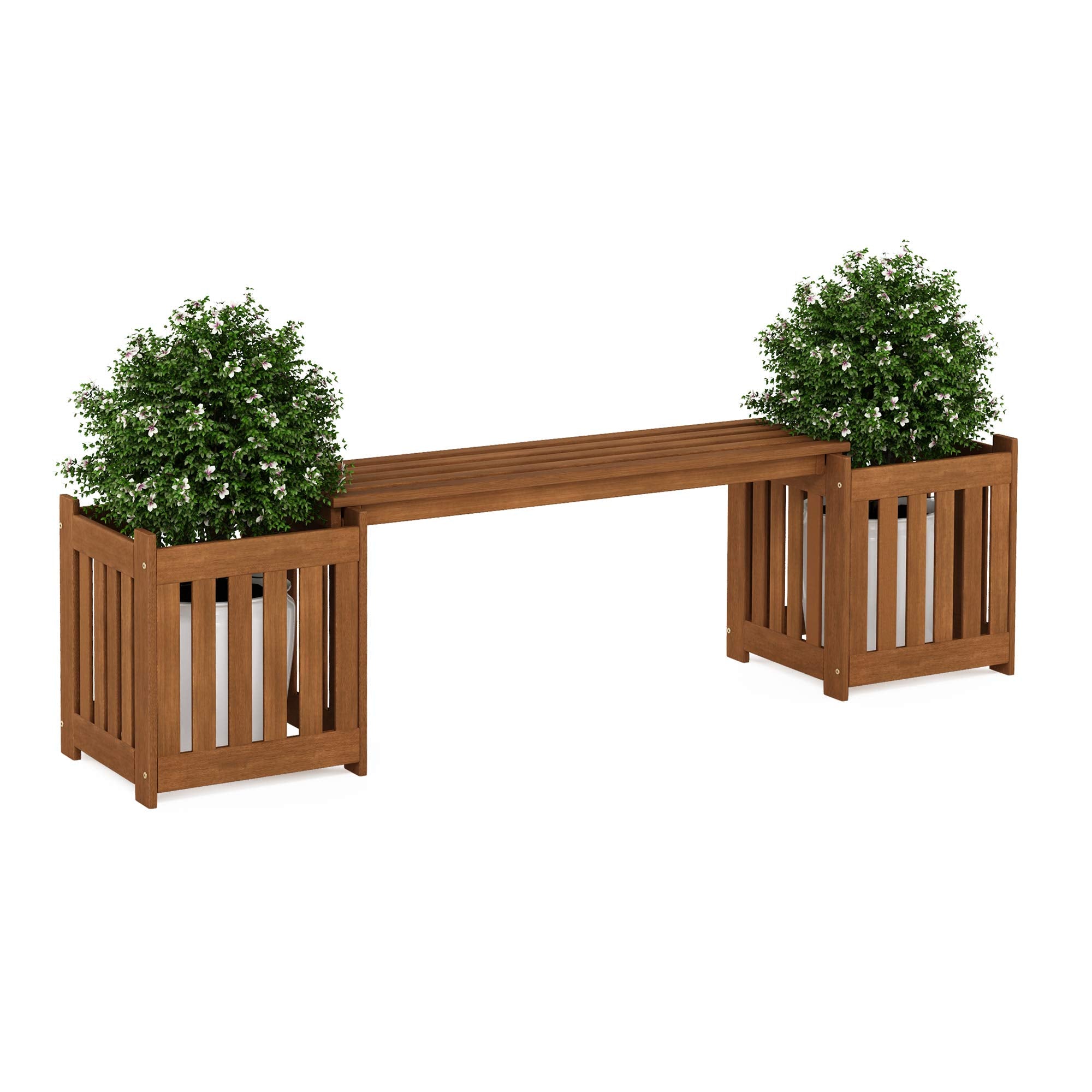 Furinno front view of planter bench showing dual-planter function and seating benefit