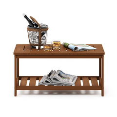 Furinno Tioman front view showing compact natural wood table and stability benefit
