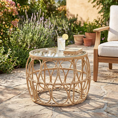 Furniture of America Ysar front view showing boho round silhouette and natural finish