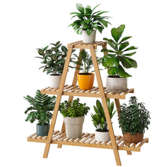 Furshus front view showing three-tier ladder and neat plant display benefit: saves floor space