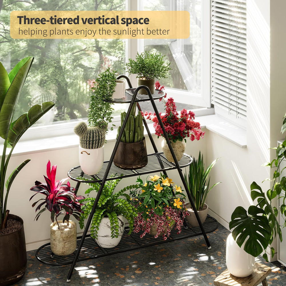Furshus three-tier shelf loaded with varied pots maximizing vertical space benefit
