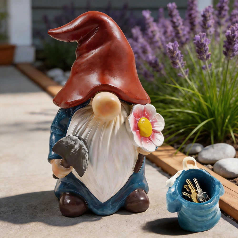 FURUBETA front view of gnome statue showing hidden compartment entrance and decorative detail