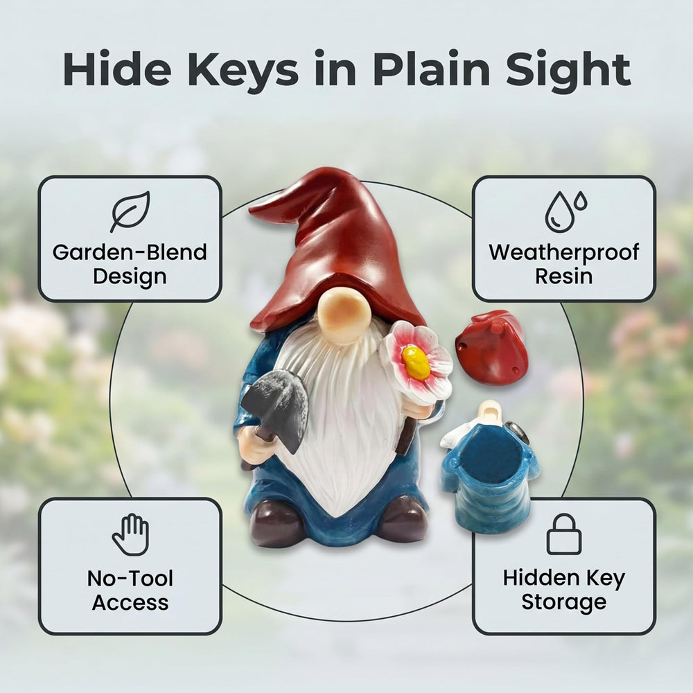 FURUBETA gnome placed in flowerbed blending into garden for discreet storage