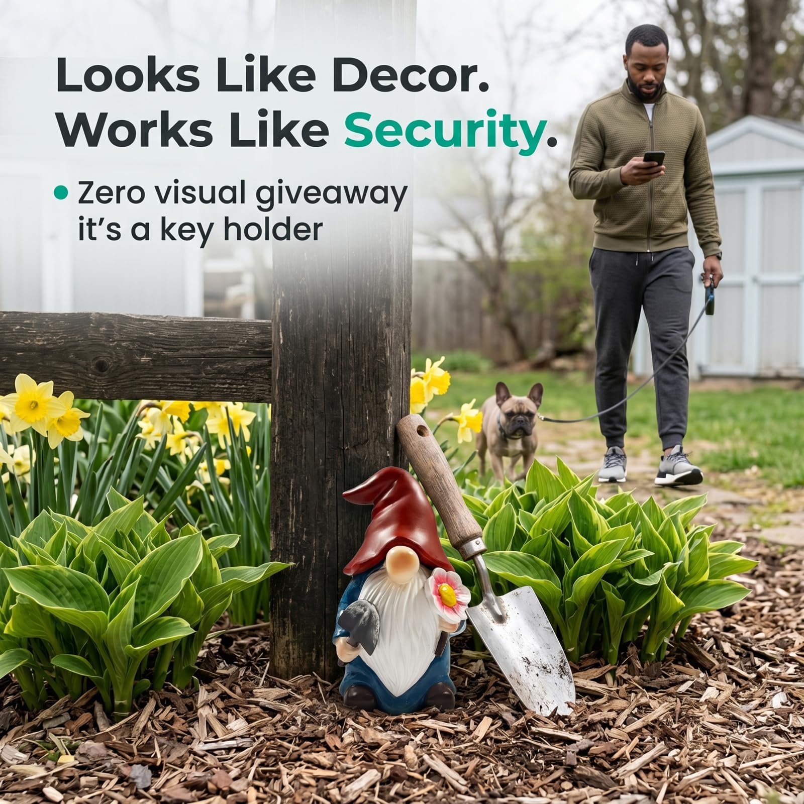 FURUBETA gnome with water droplets illustrating waterproof protection for keys