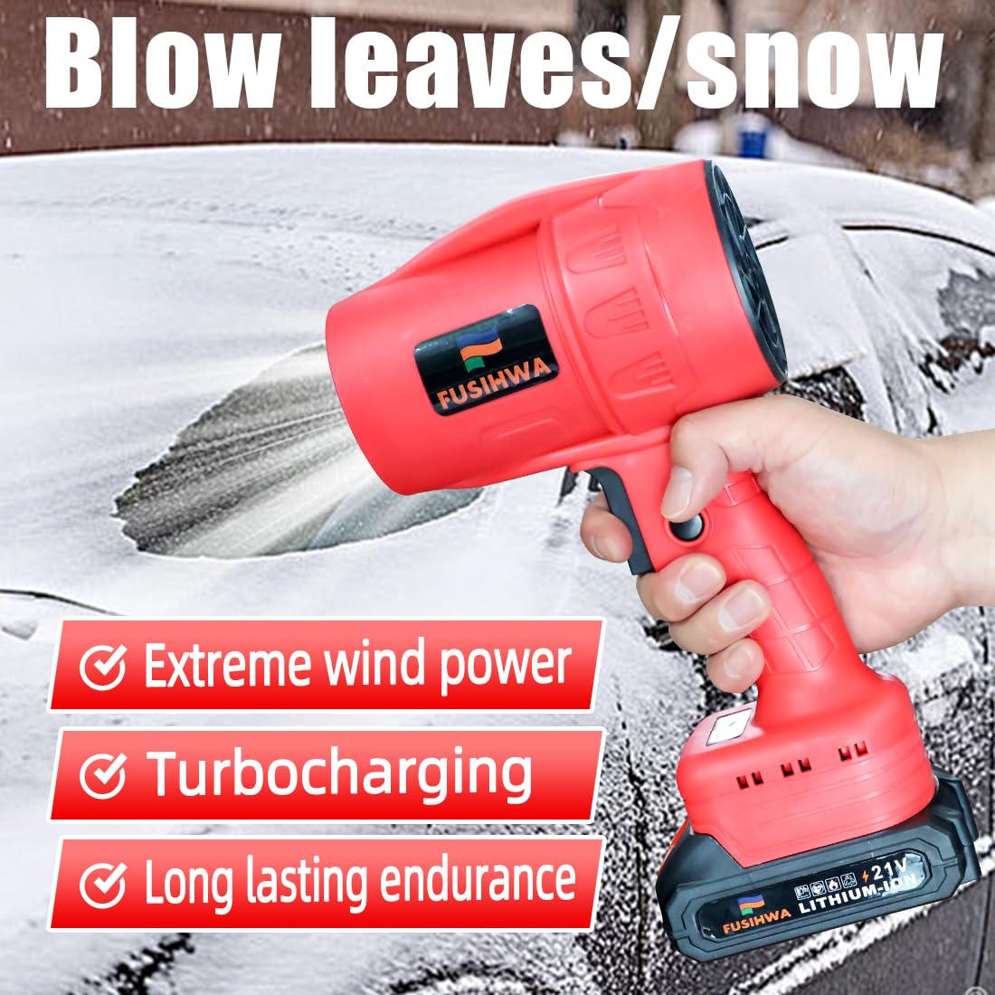 FUSIHWA attached 21V battery demonstrating cordless convenience and mobility
