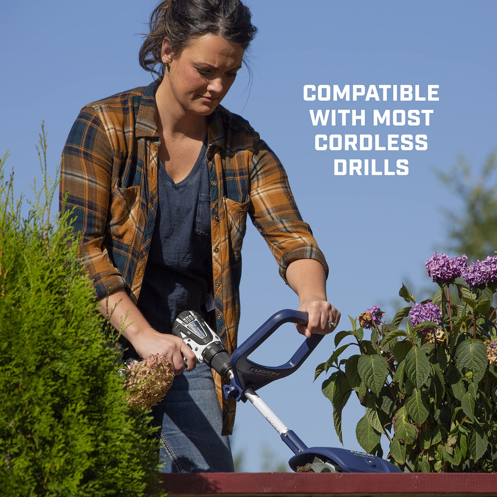 Fusion Drill Powered Tools attached to a cordless drill demonstrating easy power source use