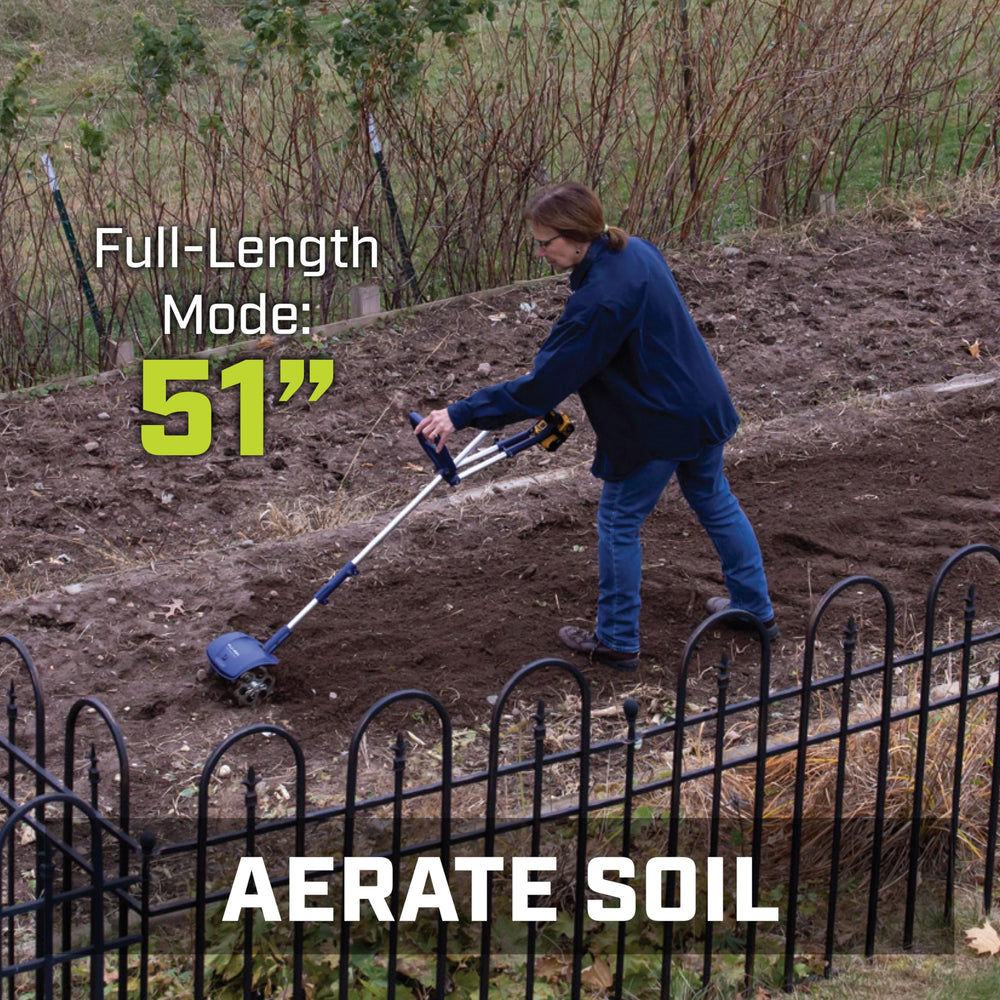 Fusion Drill Powered Tools cultivator in use in a raised bed for precise soil mixing