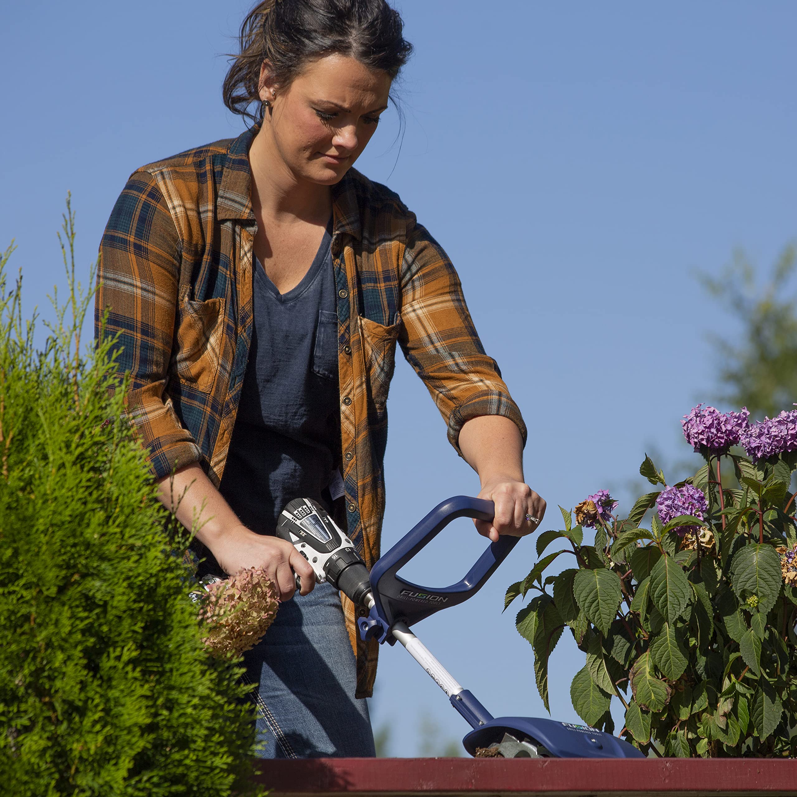 Fusion Drill Powered Tools composite tine shield detail protecting plants while cultivating