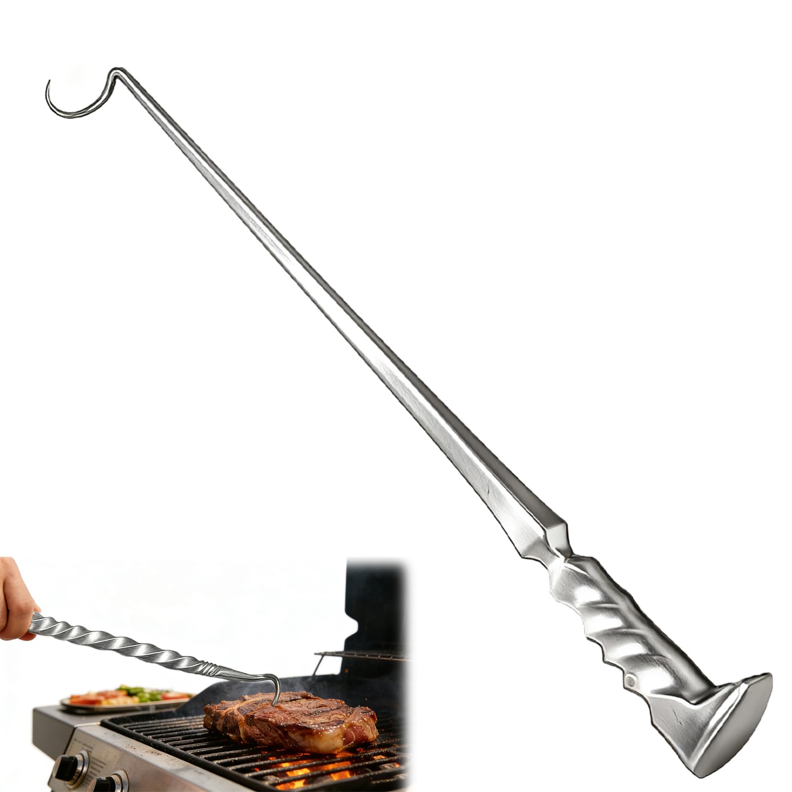 Fusionara front view of meat hook flipper showing clean forged finish and shape benefit precision