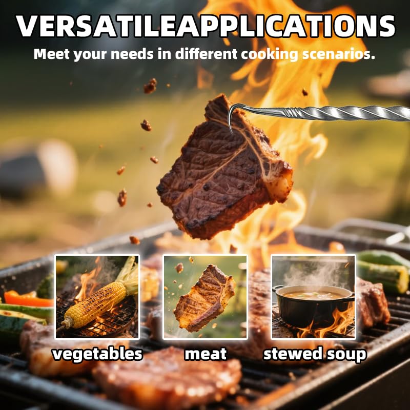Fusionara lifting cooked steak with pigtail hook demonstrating controlled turning without tearing