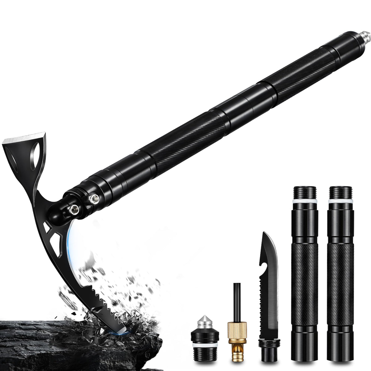 FUSIONKEI pick axe front view showing durable head and sharp pick for efficient breaking