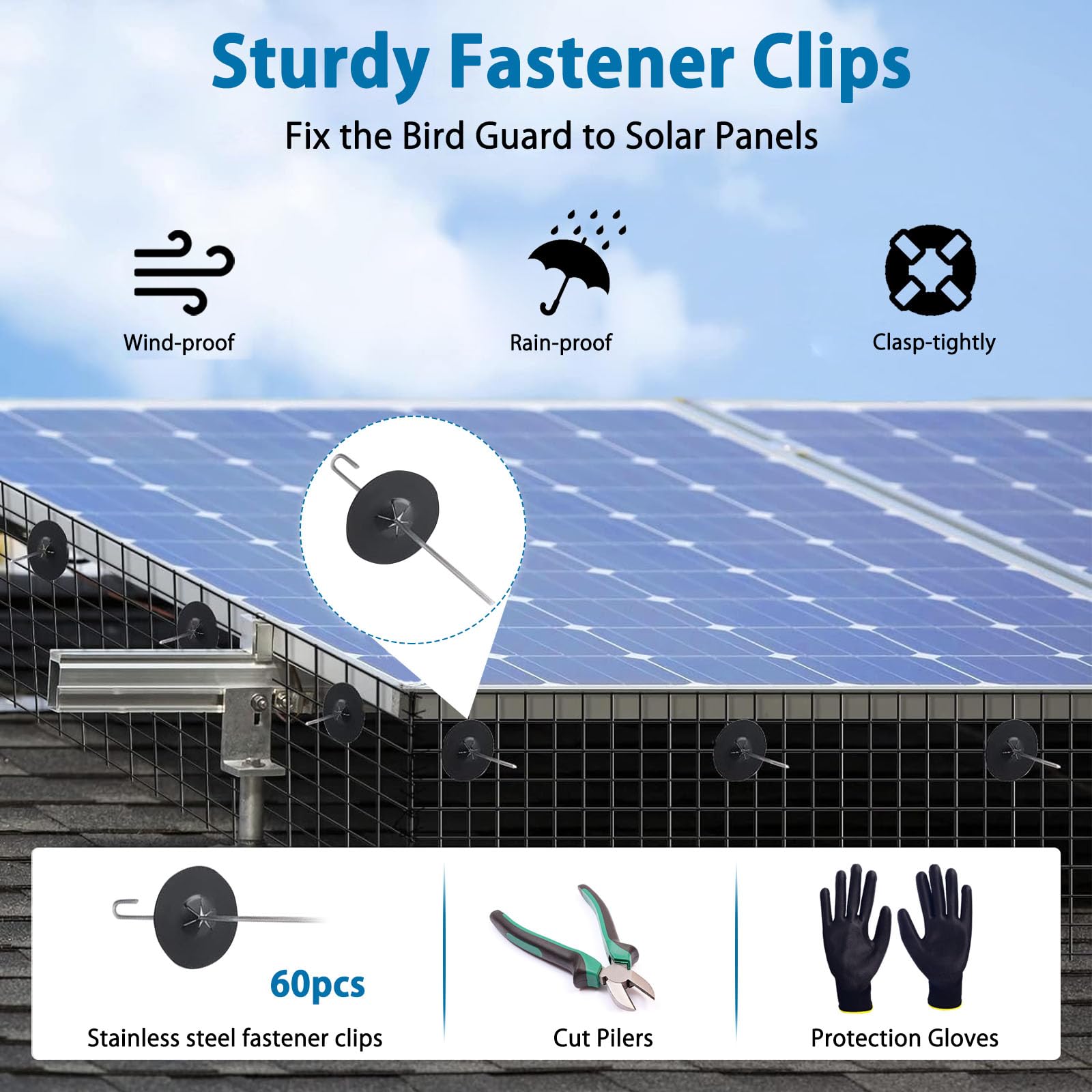 FUTRPOW stainless clips and gloves included for secure, safe fastening