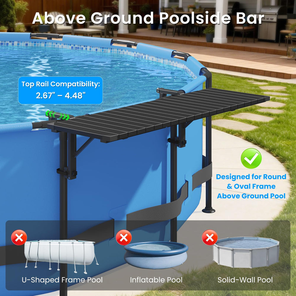 Future Way tabletop close-up showing 49.4×9.6" surface, provides roomy storage for drinks