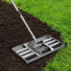 Fuuner front view of lawn leveler showing robust head and benefits of wider coverage