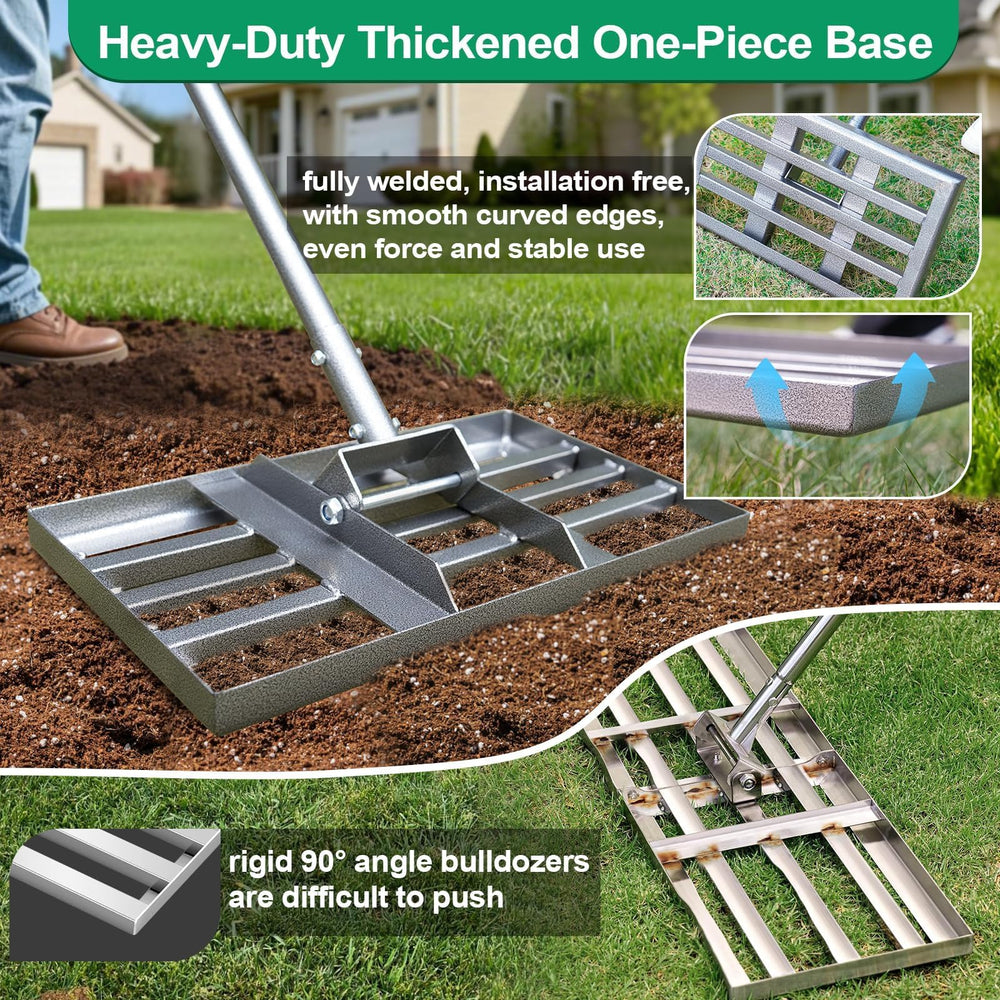 Fuuner rake in use spreading topsoil for faster, more even lawn repairs