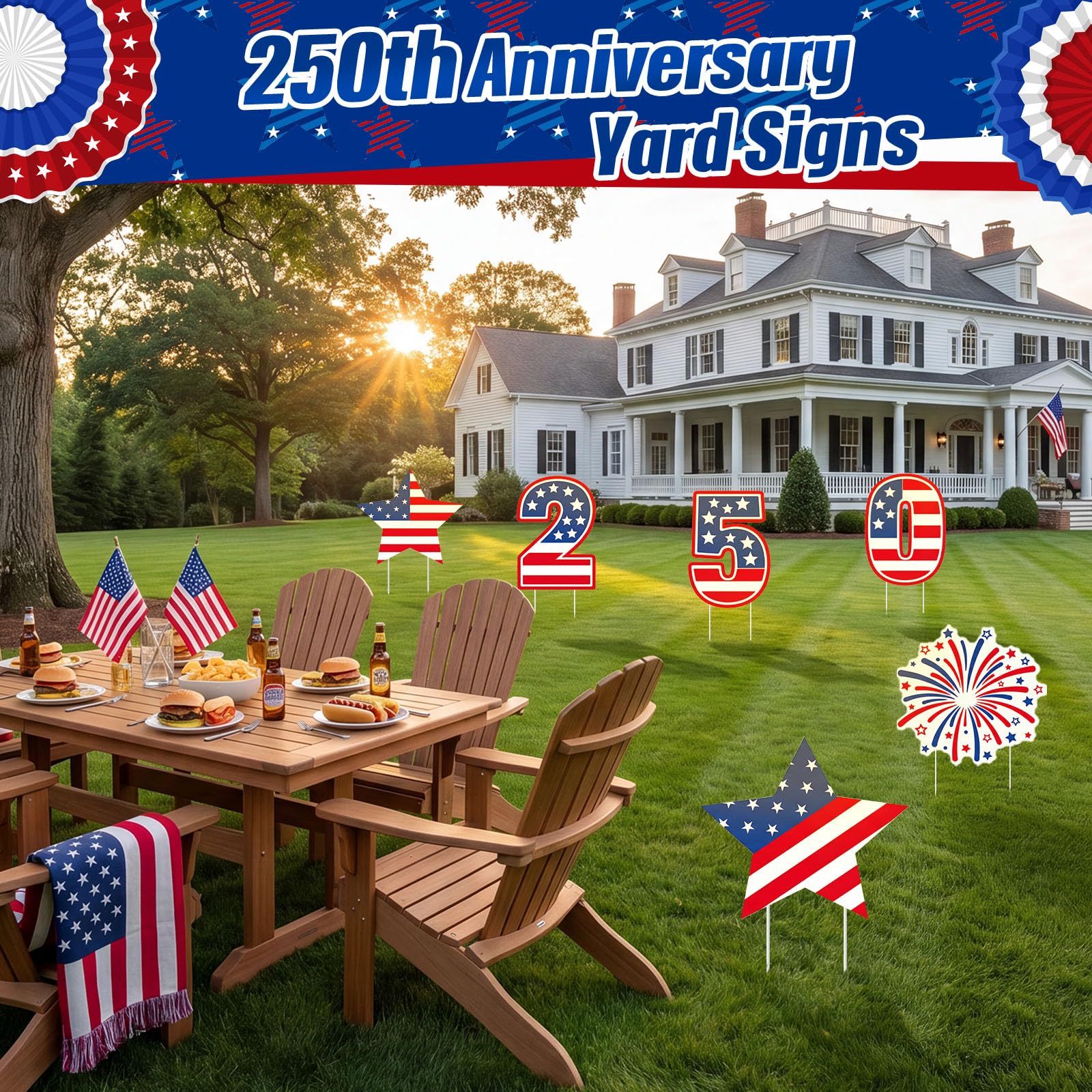Fuutreo wide lawn display creating bold semiquincentennial curb appeal