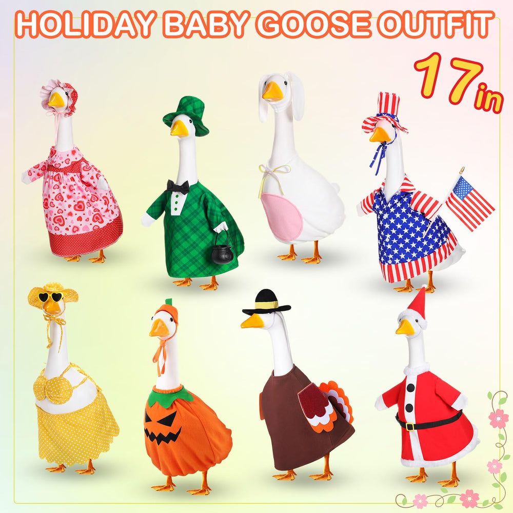 FuWeave outfit on goose next to ruler showing fit for 17-inch statues