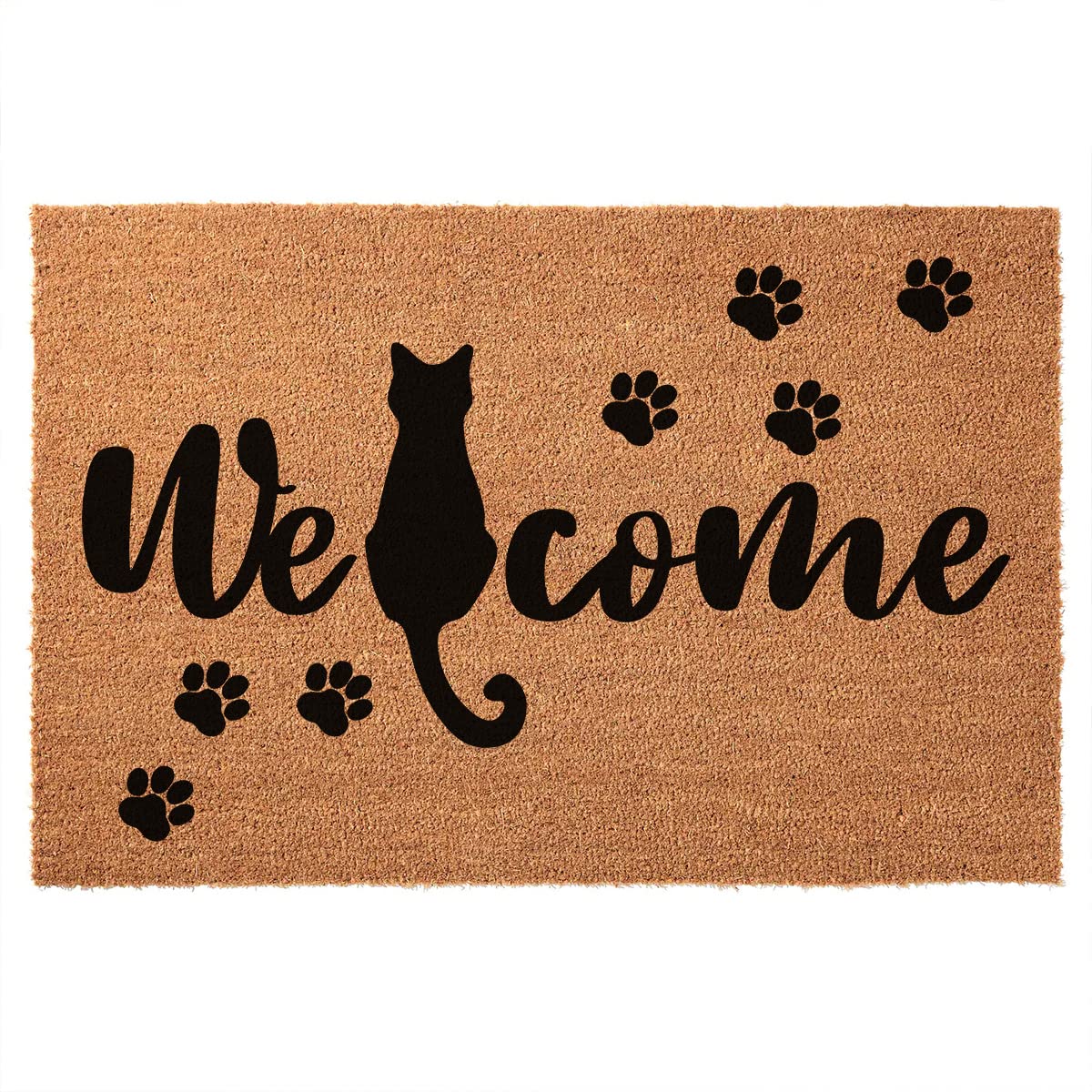 FUXKZJ front view black cat doormat welcoming guests and boosting curb appeal